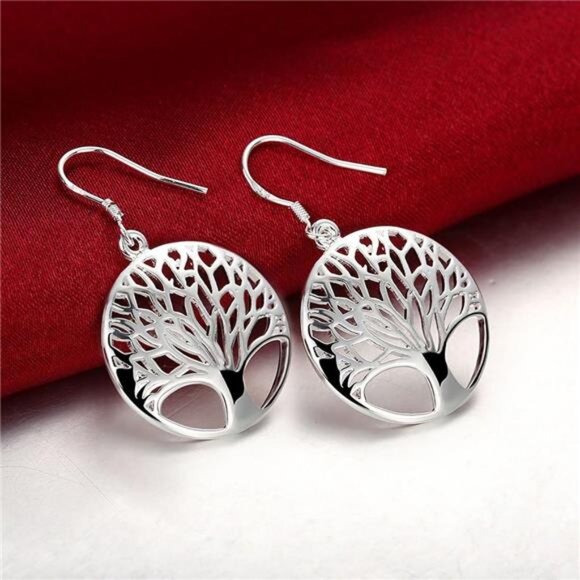 Tree of Life Earrings & Necklace Set - Sterling Silver Plated Drop Dangle Jewelr - Picture 6 of 8